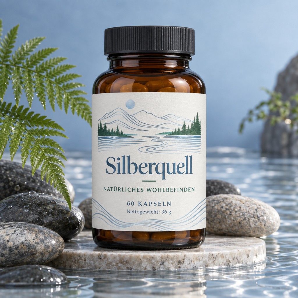 Silberquell in einer Produktaufnahme mit lesbarem Etikett